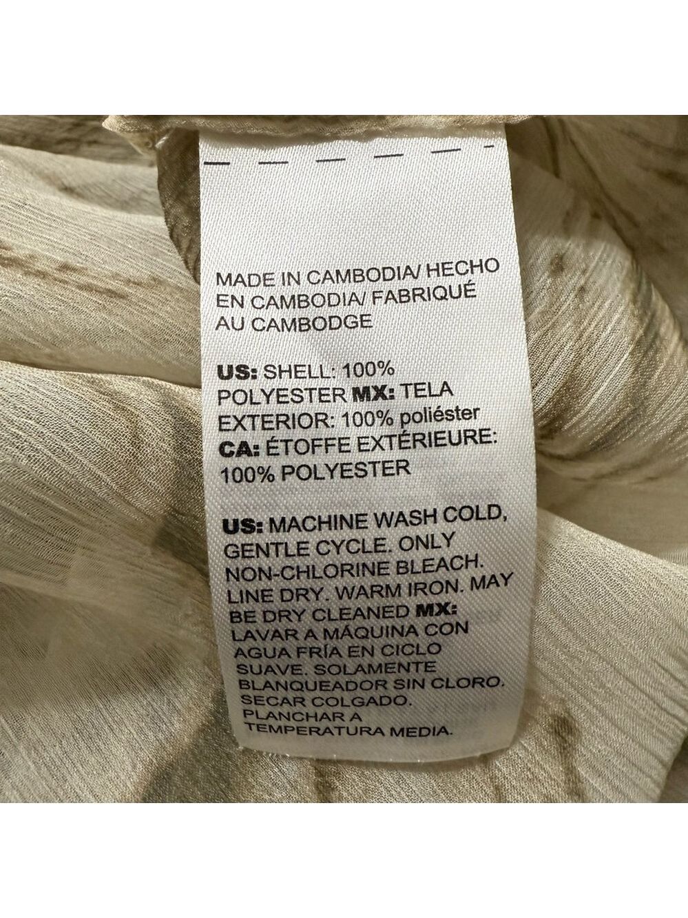 Chico's Blouse Size XL Beige Brown Marble Print - Picture 9 of 9